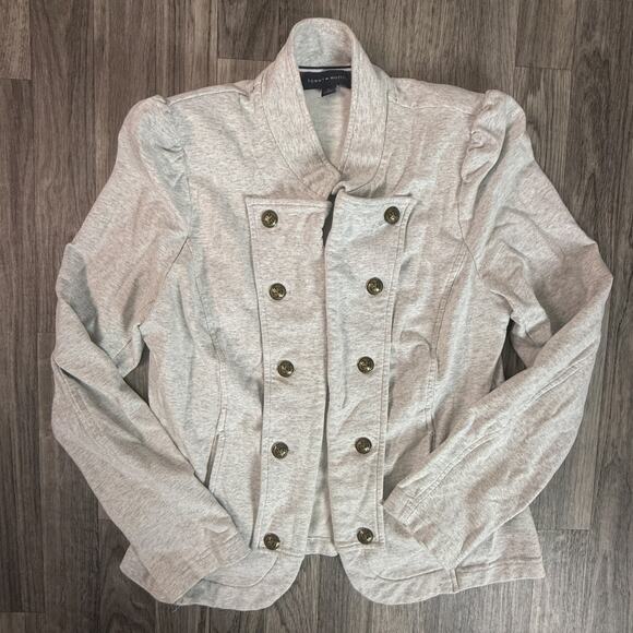 Tommy Hilfiger Gray Crest Button Front Jacket Pullover Logo Coat - Picture 1 of 6